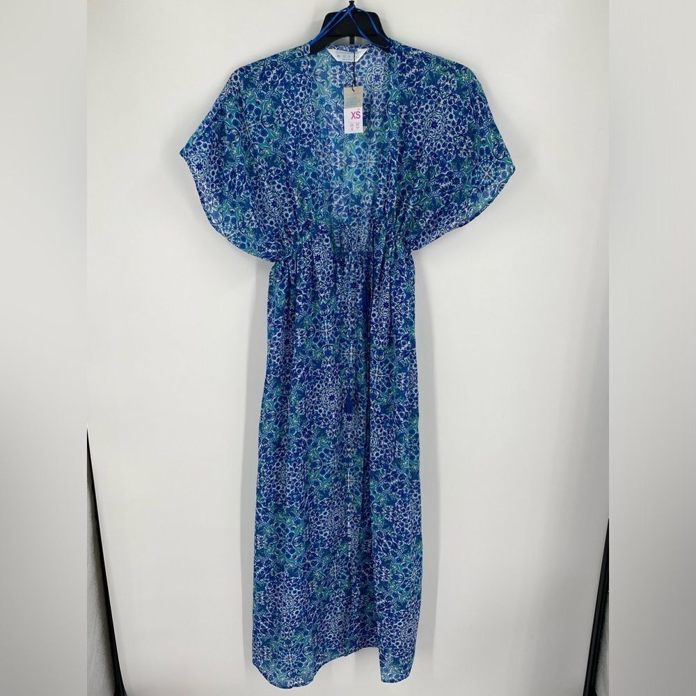 Primark Blue Floral Maxi Swim Coverup Dress Dolman Sleeves size XS